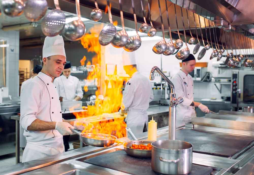 Busy Commercial Kitchen working with Food Safety